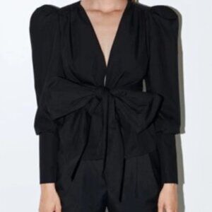 Zara Puff Sleeve Top with Tie Detail